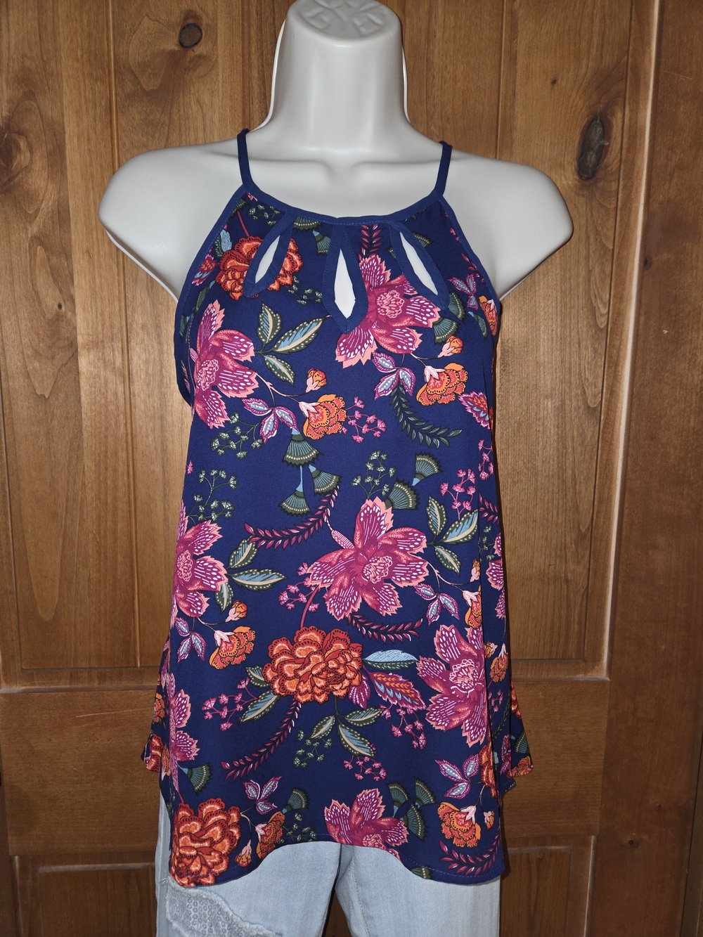 Papermoon Navy Floral Halter Camisole with Pink and Orange Flowers